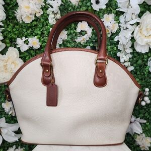 Coach Cream and Brown Satchel with Leather Trim